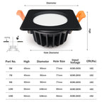 IP65 Waterproof LED Recessed Downlight Square Round 5W 7W 9W 12W 15W 85-265V Black White