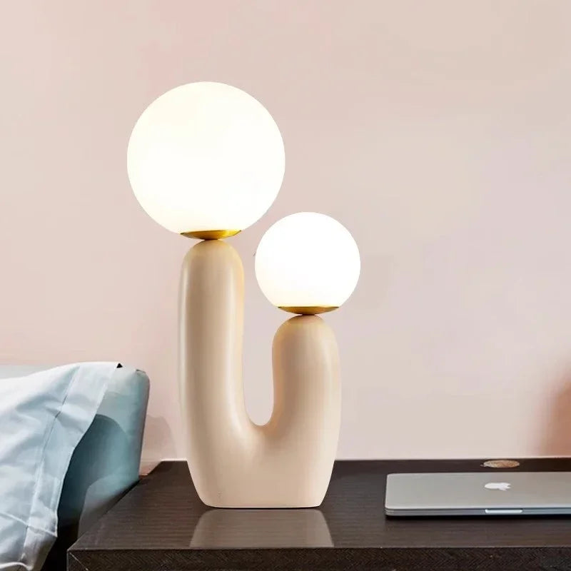 Nordic Double-Head G9 LED Table Lamp Resin Frosted Glass Knob Switch AC 90-260V Bedroom