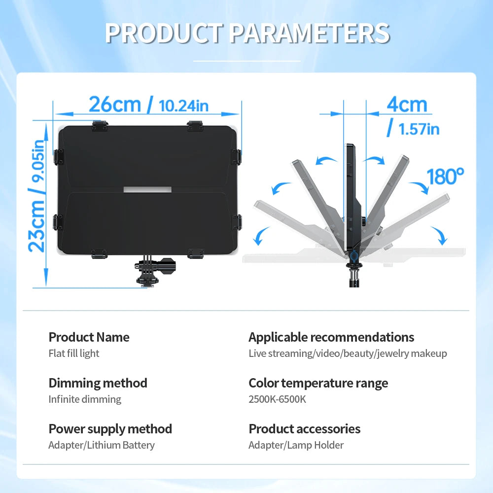 20W Bi-Color LED Video Light 2500-6500K Dimmable 180° Tilt NP-F Battery AC Adapter P30