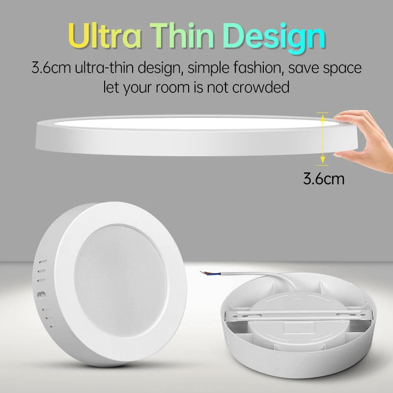 Ultra-Thin LED Surface Ceiling Light 10W 15W 20W 30W Square Round CRI 90+ AC 90-265V