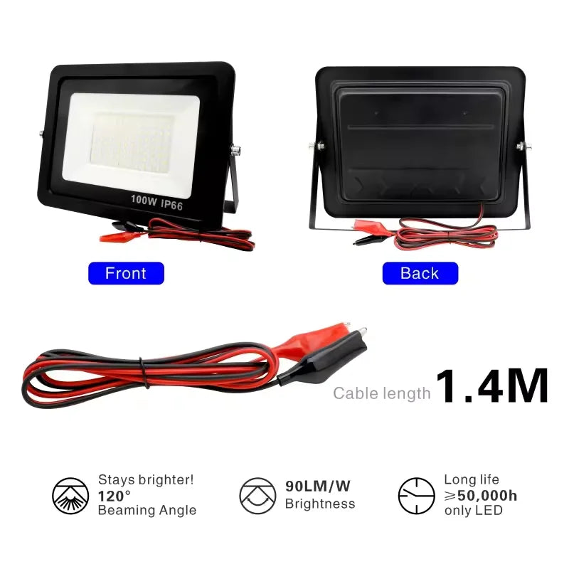 DC 12V LED Flood Light 20W 30W 50W 100W IP66 Aluminum Outdoor Portable Spotlight CE
