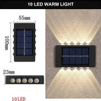 Solar Outdoor Wall Lamp IP65 Up Down 4LED 6LED 8LED Warm White 10H+ ABS Borosilicate Glass