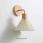 Nordic Wood LED Wall Sconce E26 Single Head Fabric Shade Downlight AC 110-220V Bedroom Living Room Bedside Yellow Brown