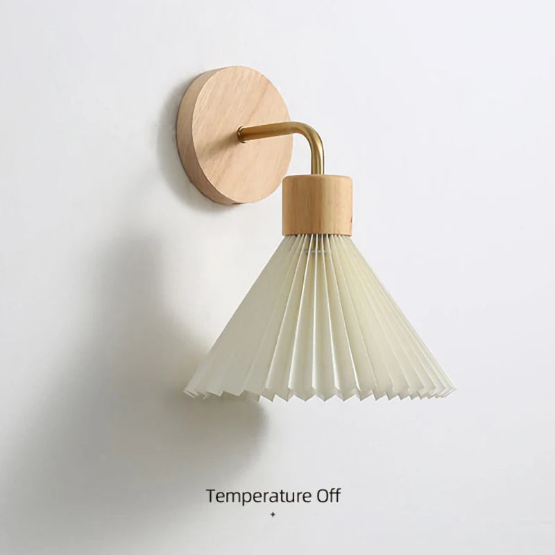Nordic Wood LED Wall Sconce E26 Single Head Fabric Shade Downlight AC 110-220V Bedroom Living Room Bedside Yellow Brown