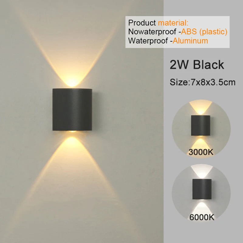 Modern LED Wall Sconce Up Down 6 Sizes Black White 3000K 6500K Waterproof AC 85-265V