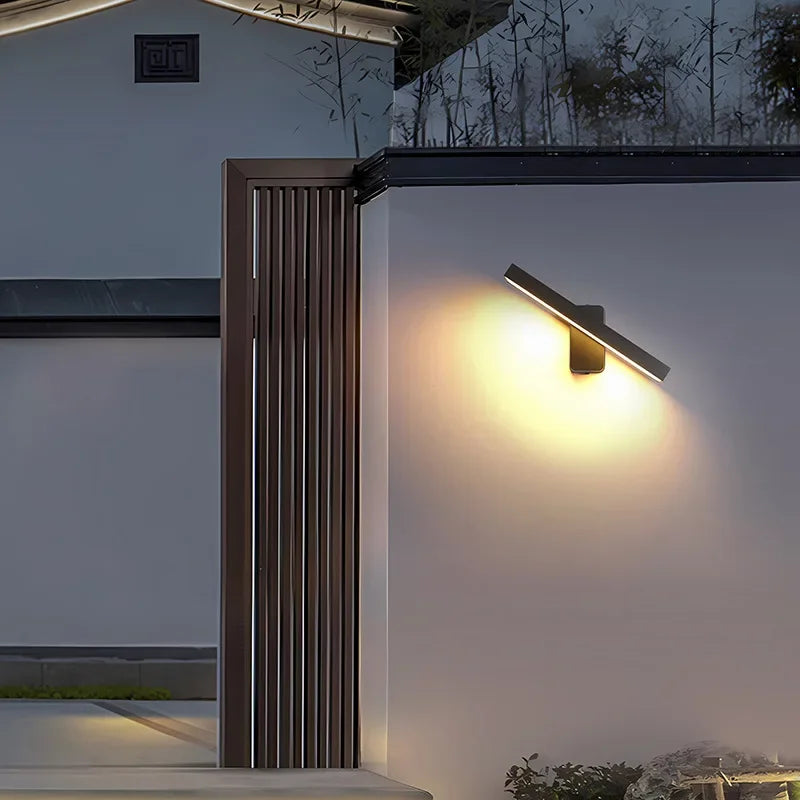 PIR Motion Sensor LED Wall Lamp IP65 340° Rotatable 20-50cm Warm White AC 85-265V Black
