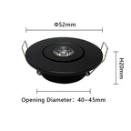 Mini Dimmable LED Recessed Downlight 1W 3W 52mm 45° CRI 80+ IP52 AC 85-265V 6 Pack