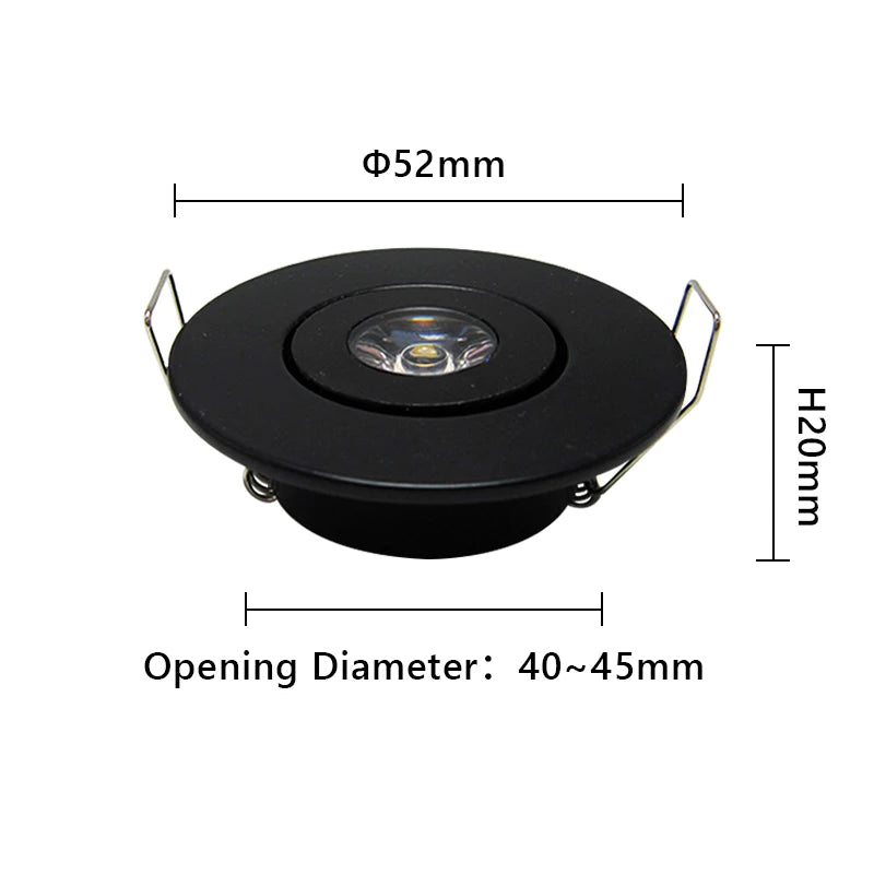 Mini Dimmable LED Recessed Downlight 1W 3W 52mm 45° CRI 80+ IP52 AC 85-265V 6 Pack