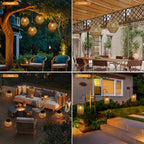 Solar Rattan Bamboo Hanging Lantern IP65 Auto Dusk-Dawn 800mAh Warm White Garden Patio