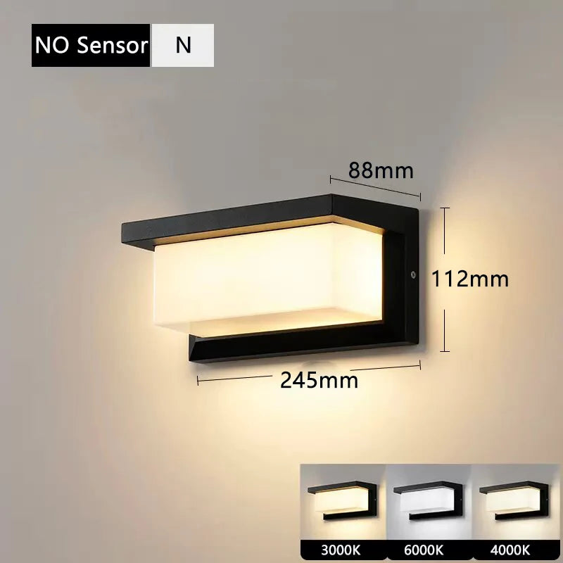 20W IP65 LED Outdoor Wall Lamp Radar Motion Sensor 3-6m AC 85-265V Black Porch Garden