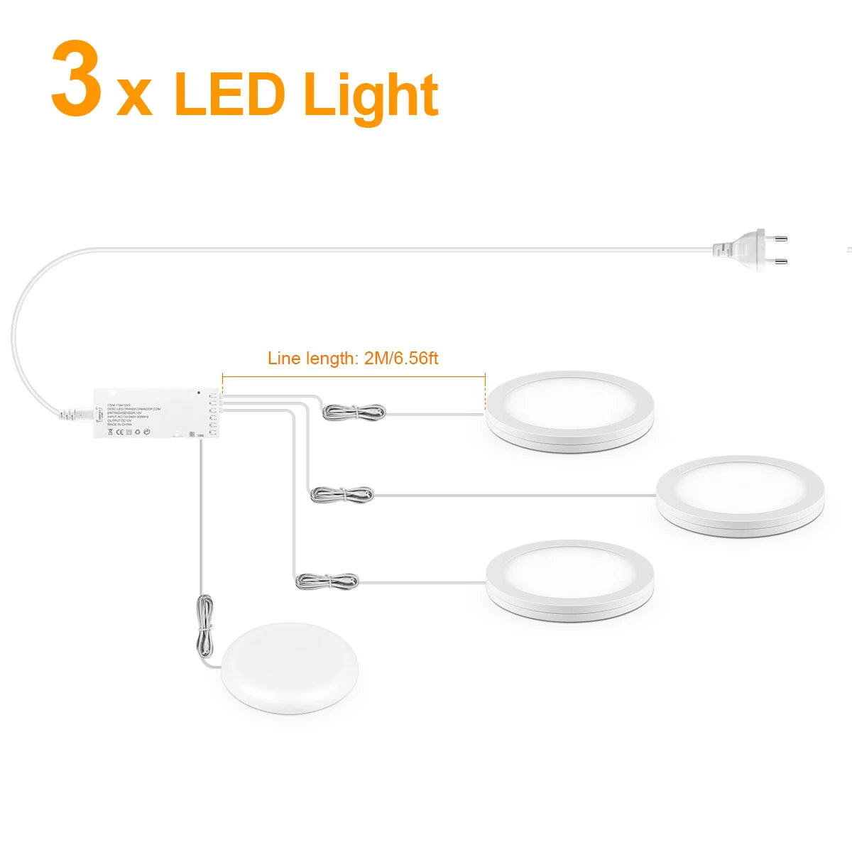 5W 12V Ultra-Thin LED Cabinet Puck Light Dimmable Touch Sensor Through-Wood AC 100-240V