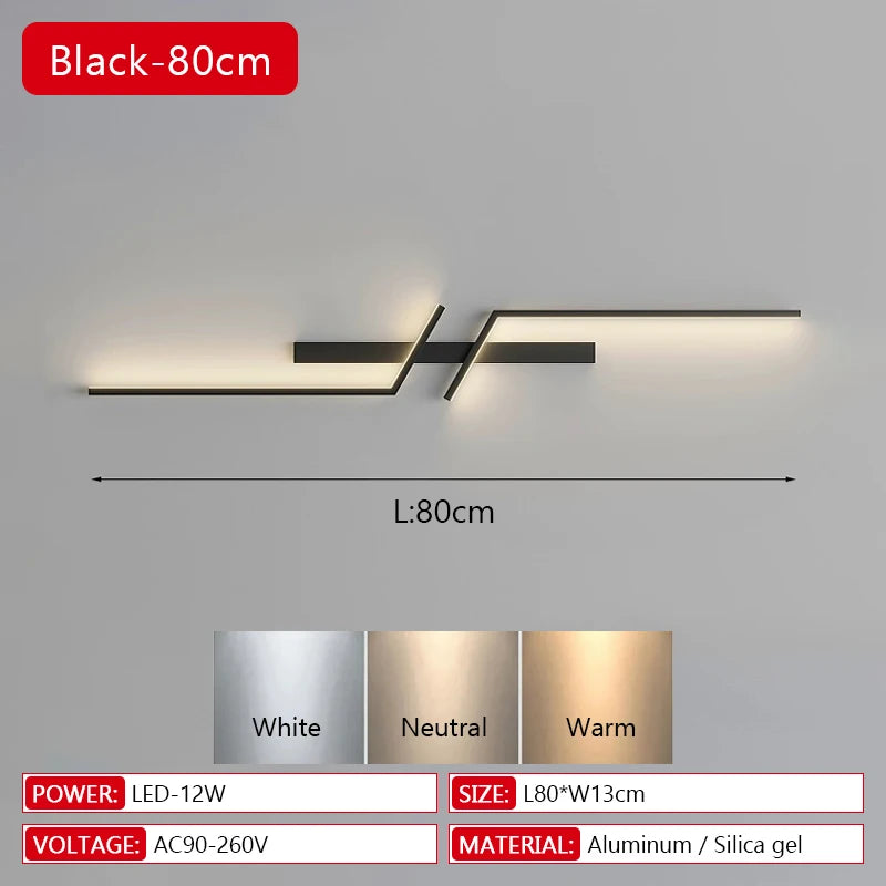 Modern LED Strip Wall Lamp 13W 15W 18W Dimmable Black Gold 60cm 80cm 100cm AC 90-260V