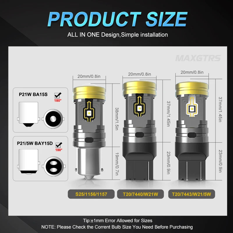 T20 7443 1157 BAY15D LED Bulb 72W 2000lm 3838 Chip Canbus Reverse Brake Tail 12V 24V 2-Pack