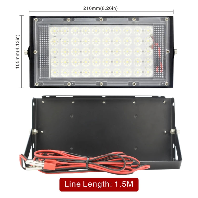 50W DC 12-85V IP65 LED Portable Flood Light 5000lm CRI 85+ 180° SMD2835 Battery Connect