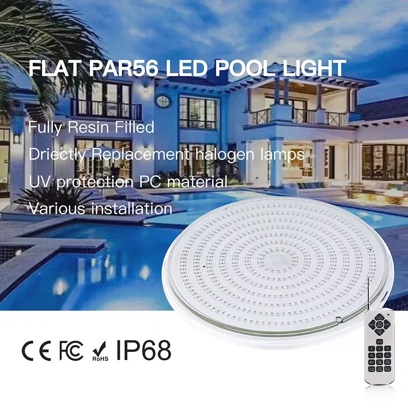 IP68 PAR56 Pool Light 18W 25W 35W Resin-Filled 140° SMD2835 AC/DC 12V RGB Remote Warm Cool