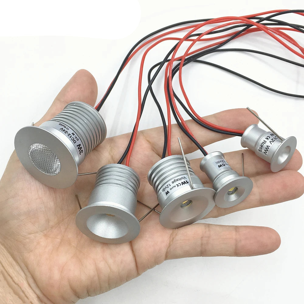 IP65 Mini LED Recessed Downlight 1W 3W DC 12V 90 lm/W 25 30 60 or 120 Degree Aluminum Silver Warm White Natural White Cool White Red Green Blue RGB Cabinet Stair