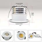 3W Mini COB LED Recessed Spotlight 270lm 30° CRI 80+ IP44 D37mm 28-30mm Cutout Dimmable
