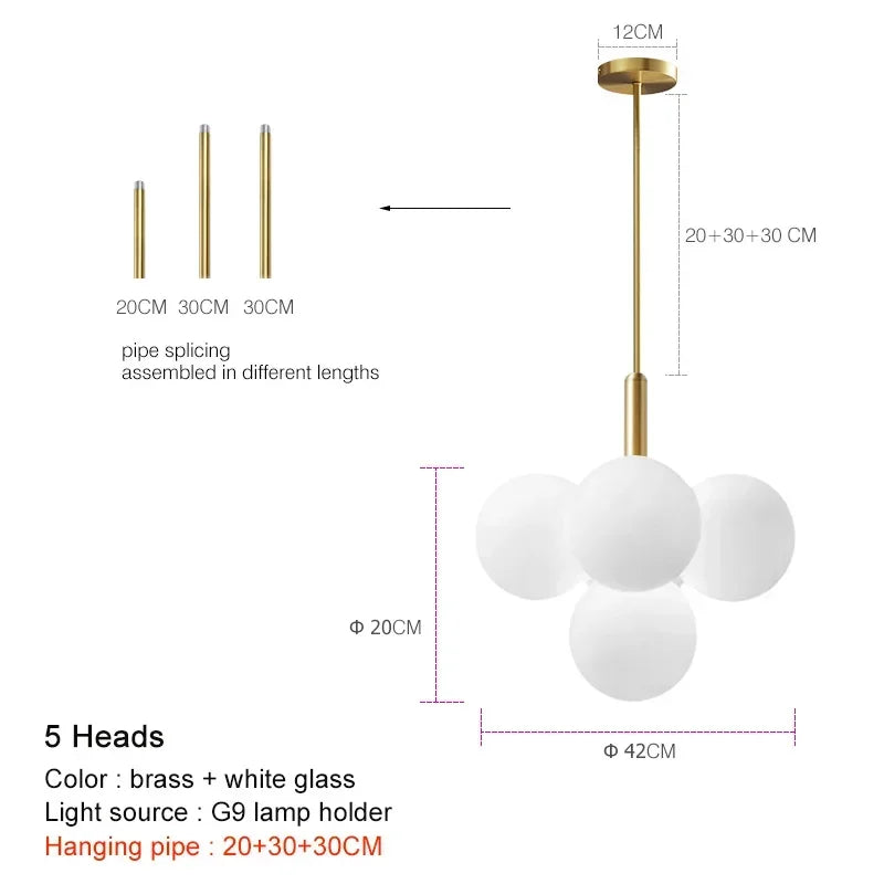Modern Frosted Glass G9 Chandelier Black Brass Chrome Iron Aluminum AC 110-220V Pendant
