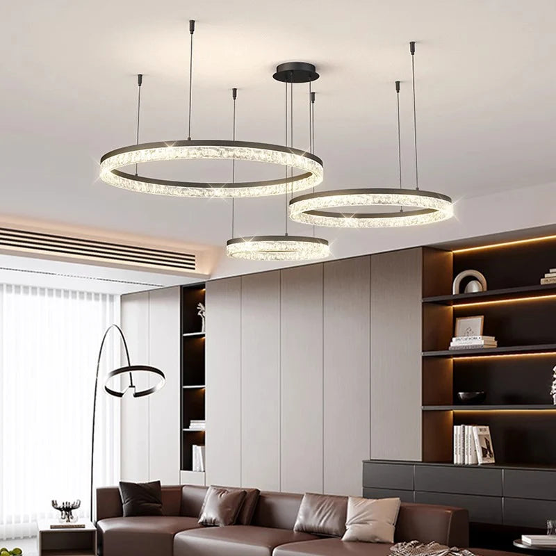 Modern Tiered Ring Crystal Acrylic Pendant Chandelier D40+60+80cm 100W Dimmable AC 90-265V