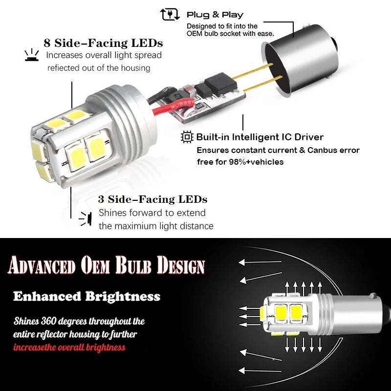 Gtinthebox BA9S BAX9S BAY9S H21W LED Bulb 10-SMD3030 500lm 2W Canbus 12-24V 2-Pack