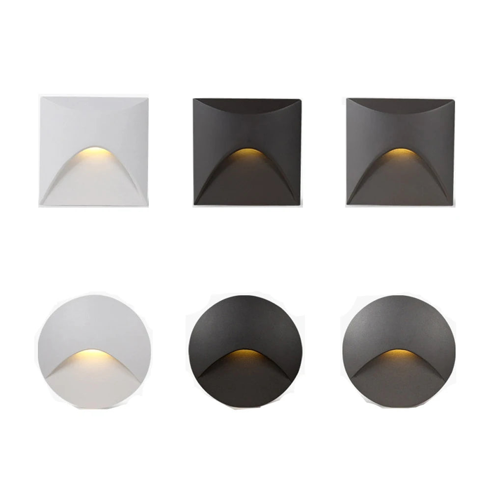 3W IP65 Recessed LED Stair Step Wall Lamp 85mm AC 100-240V White Black Gray Warm Cool White