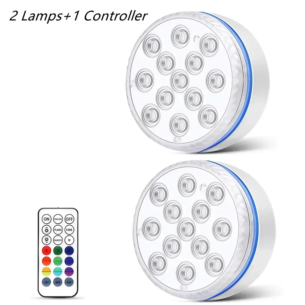 IP68 Submersible LED Pool Light 16 Colors RF Remote Control 4 Suction Cups Magnet Mount ABS Battery Powered 7cm and 8.5cm
