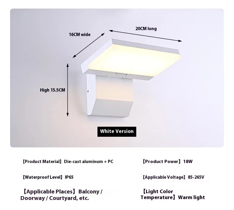 IP65 LED Outdoor Wall Light 18W Warm White Foldable Aluminum Sensor AC 85-265V Garden Courtyard Street Home Decor Wall Lamp