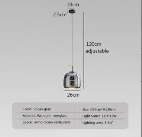Modern LED Glass Pendant Light 12W 36W Gray Plated Full-Spectrum Touch Switch AC 90-260V