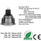 GU10 COB LED Spotlight Bulb 6W 9W 12W 60 Degree Warm White Aluminum AC 85-265V Living Room Kitchen 3 Year Warranty
