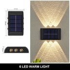 Solar Outdoor Wall Lamp IP65 Up Down 4LED 6LED 8LED Warm White 10H+ ABS Borosilicate Glass