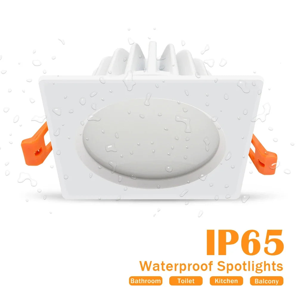 IP65 Waterproof LED Recessed Downlight Square Round 5W 7W 9W 12W 15W 85-265V Black White