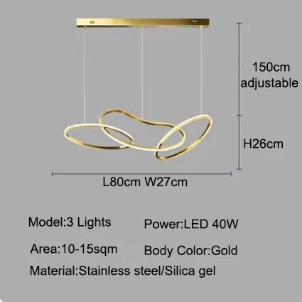 Modern LED Pendant Light 3-6 Heads 40-100W 3-CCT Dimmable RF Remote AC 90-260V Black Gold