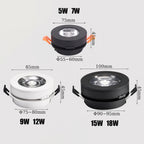 Dimmable 360-Degree Rotatable COB LED Recessed Downlight 5W 7W 9W 12W 15W 18W 24-Degree