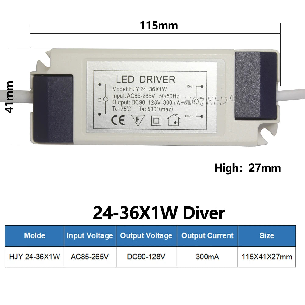 Isolated Constant Current LED Driver 1W-36W 260-300mA AC 85-265V Overvoltage Short Circuit Protection