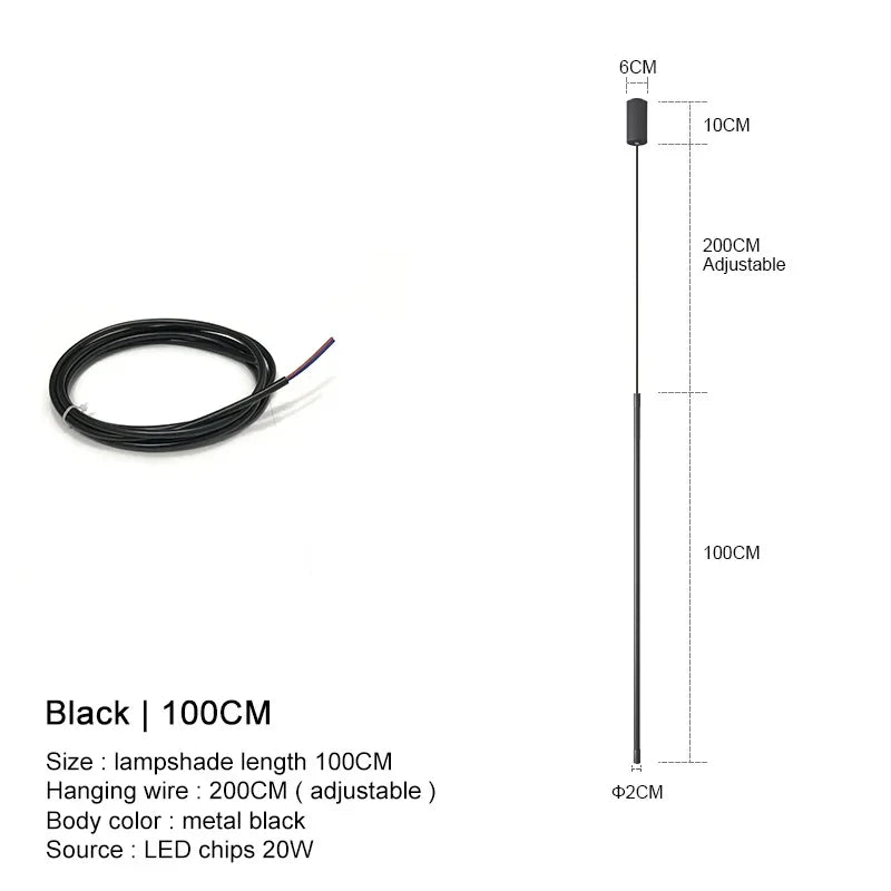 Modern Linear LED Chandelier Pendant Light 3 Head Black Brushed Aluminum Adjustable Wire Dining Room Kitchen Island