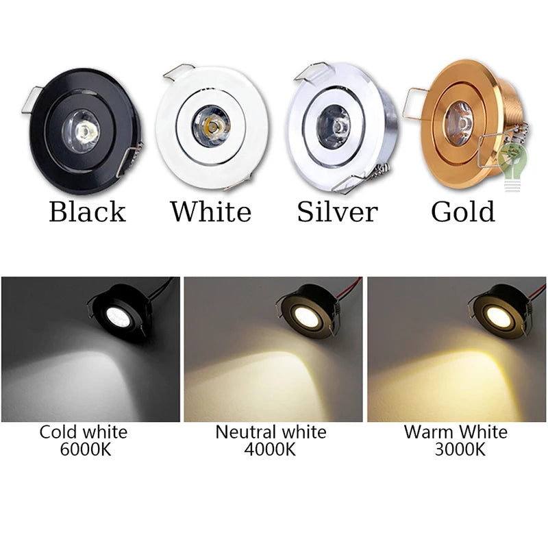 Dimmable 1W 3W Mini Round LED Recessed Downlight Brushed Nickel Aluminum AC 85-265V
