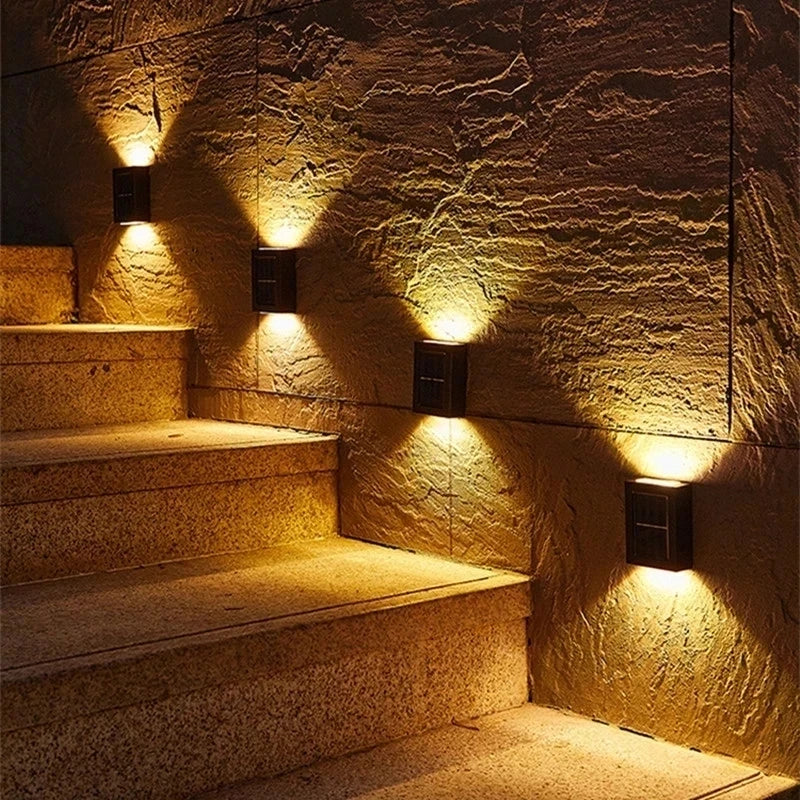 Solar LED Outdoor Wall Light Up and Down 2 or 6 LED IP65 Waterproof 600mAh Auto On/Off Warm White Cool White Garden Fence Stair Corridor