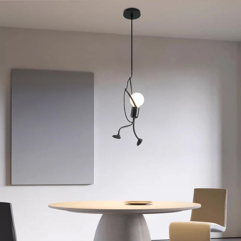 Vintage Iron Little Man Chandelier E26 Black Modern Art Pendant Light AC 110-240V Home Decor