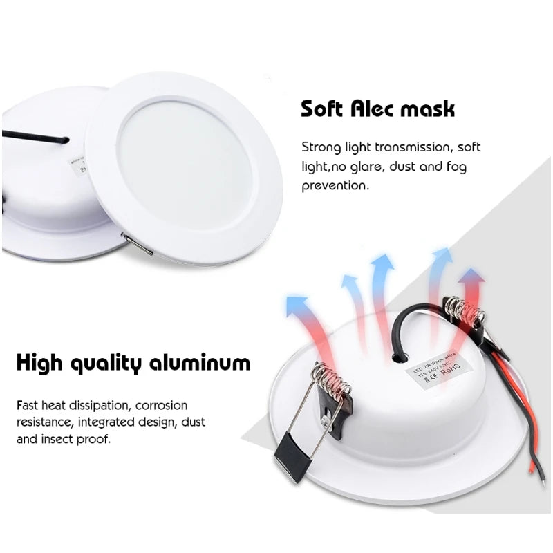 Epistar LED Recessed Downlight 5W 9W 12W 15W 18W 120° CRI 85+ DC 12-24V AC 110-220V