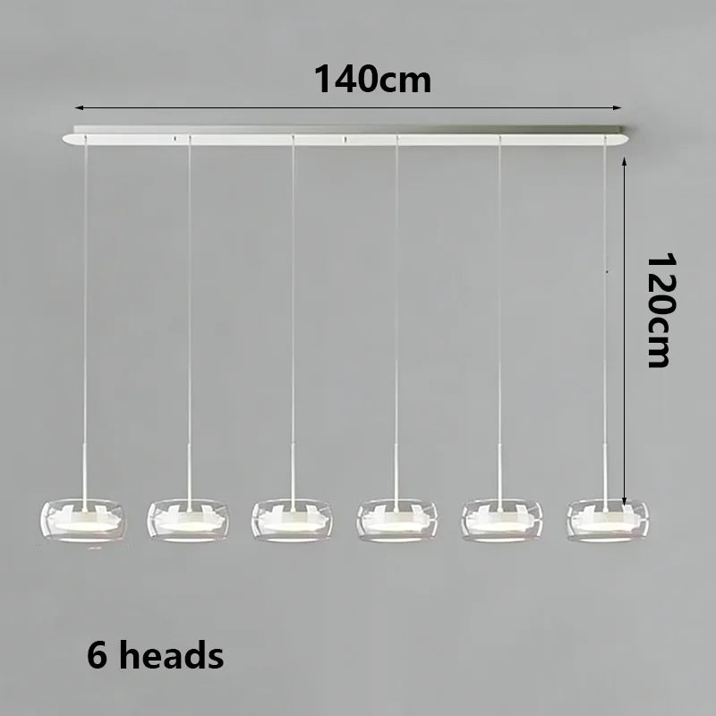 Modern Multi-Head Glass Pendant Light 1 3 4 Heads 5-60W Ironware Dimmable AC 90-265V