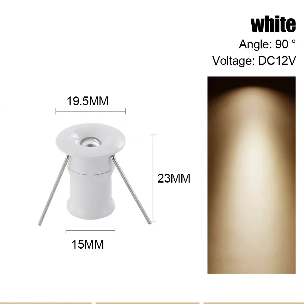 Mini 1W DC12V LED Recessed Spotlight D20mm 100lm 90-Degree Warm Neutral Cool RGB Colors