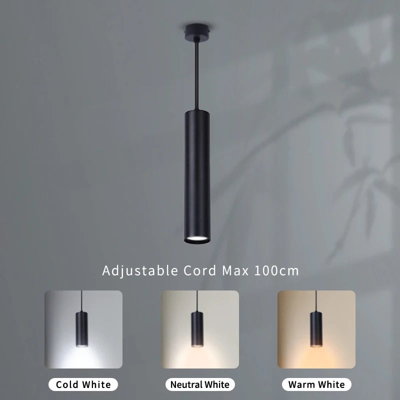 Modern Aluminum LED Pendant Light 10W 15W Long Tube 6x16cm 6x30cm AC 110-265V Black