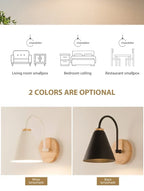 Nordic Wooden LED Wall Sconce E26 Single Head Downlight Plated Iron Shade AC 90-260V Bedroom Living Room Kitchen Black White Gray