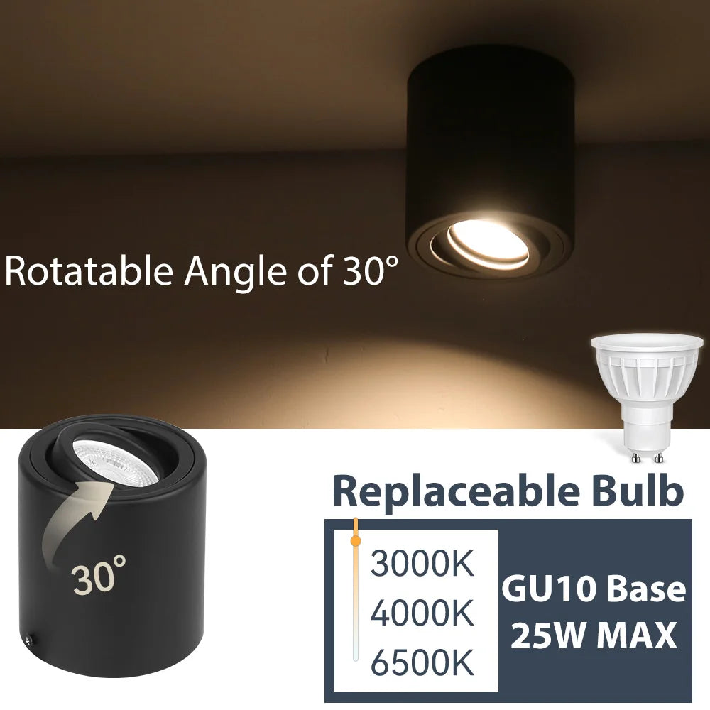 GU10 LED Surface Mounted Adjustable Ceiling Spotlight 30 Degree Rotation Aluminum AC 110-265V Black White Living Room Bedroom Kitchen