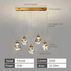 Modern Crystal Raindrop LED Chandelier Pendant Light 5 Head Gold Aluminum Cord Pendant AC 90-260V Living Room Dining Room