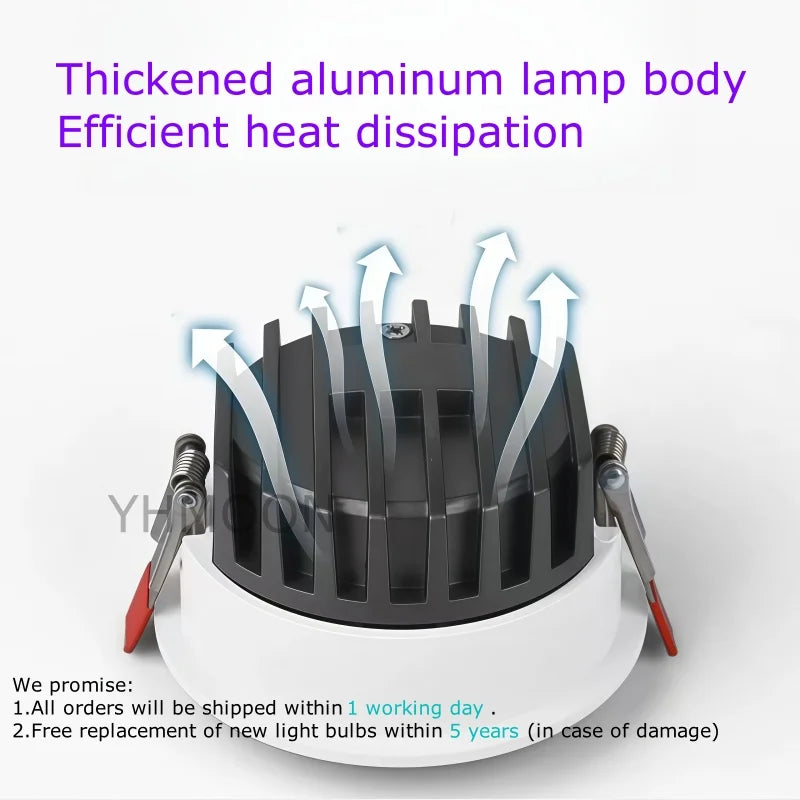 Ultra-Thin Anti-Glare COB LED Spotlight 5W-30W CRI 95+ 100-120lm/W 24° 38° Dimmable AC 85-265V