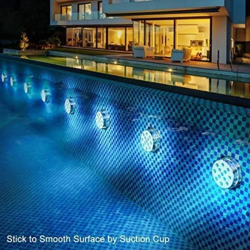 IP68 Submersible LED Pool Light 10 LED RGB 16 Colors Remote Control Battery Powered 2.4W Vase Fish Tank Pond Party 7x7x2.8cm