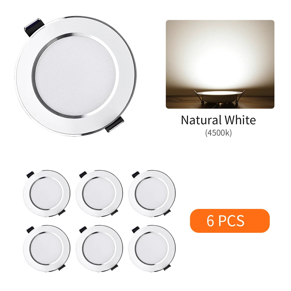 LED Recessed Downlight 5W 9W 12W 15W Aluminum CRI 80 Single Color or 3 Color Switching AC 110V or 220V 6 Pack or 12 Pack Round Ceiling Spot
