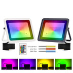 RGB IP68 LED Flood Light 20W 30W 50W 100W 24-Key Remote Memory AC 110-220V Aluminum