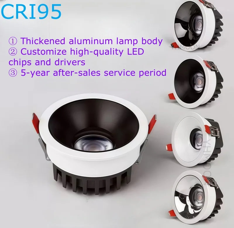 Ultra-Thin Anti-Glare COB LED Spotlight 5W-30W CRI 95+ 100-120lm/W 24° 38° Dimmable AC 85-265V